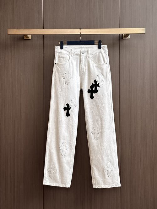 Chrome Hearts Patchwork Distressed Jeans with High Comfort