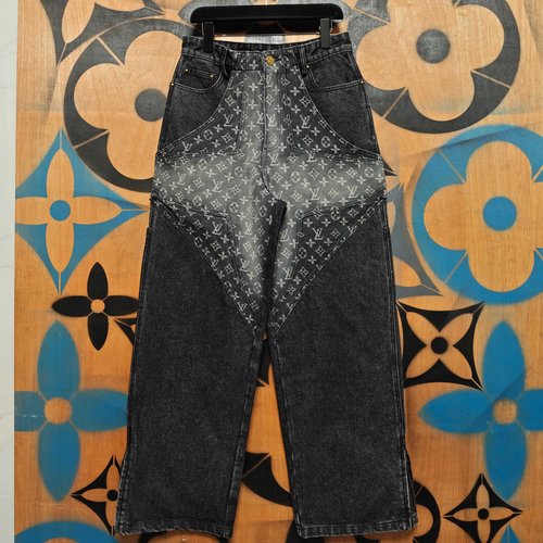 Louis Vuitton Clover Jacquard Spliced Denim Trousers