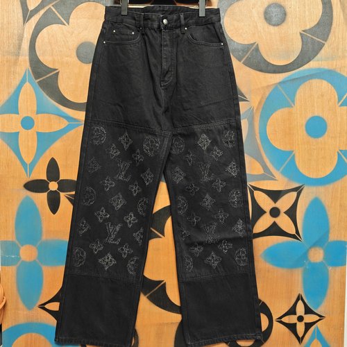 Louis Vuitton Distressed Logo Black-Gray Washed Jeans