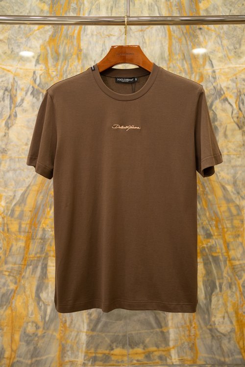 Dolce & Gabbana Classic Signature Embroidered Logo T-Shirt in Coffee