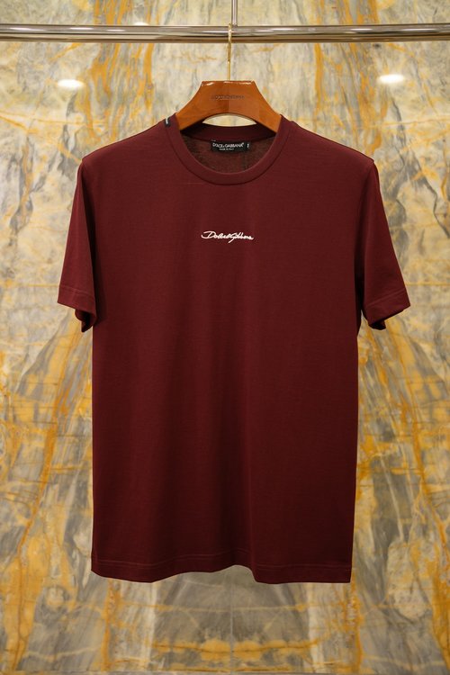 Dolce & Gabbana Classic Signature Embroidered Logo T-Shirt in Wine Red