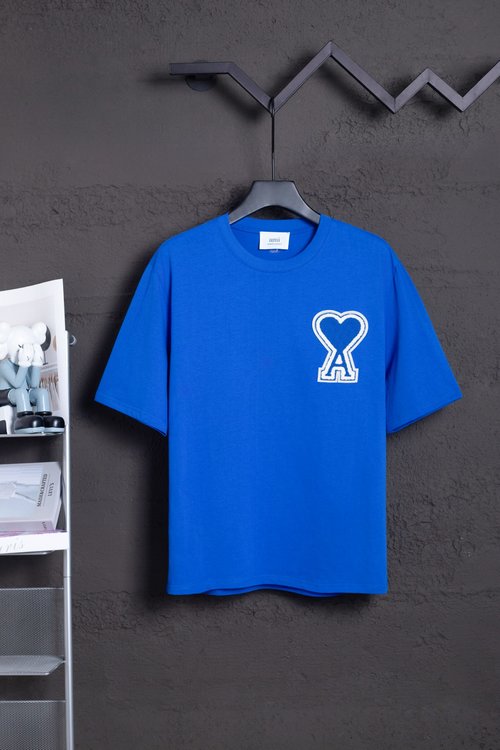 Ami Heavyweight Cotton Short-Sleeved Tops in Klein Blue