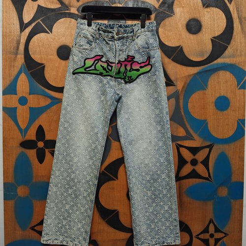 Louis Vuitton Flame Jacquard Jeans with Vintage Effect