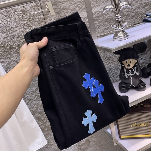 Chrome Hearts Patchwork Wash Jeans with High-elastic Fabric
