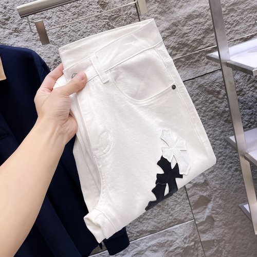 Chrome Hearts Patchwork Washed Jeans with High Elasticity