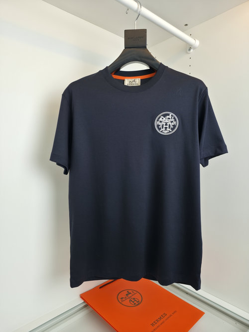 Hermes Luxury Embroidered Round Neck Cotton T-Shirt