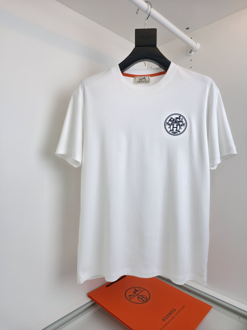Hermes Embroidered Round Neck T-Shirt with Premium Fabric