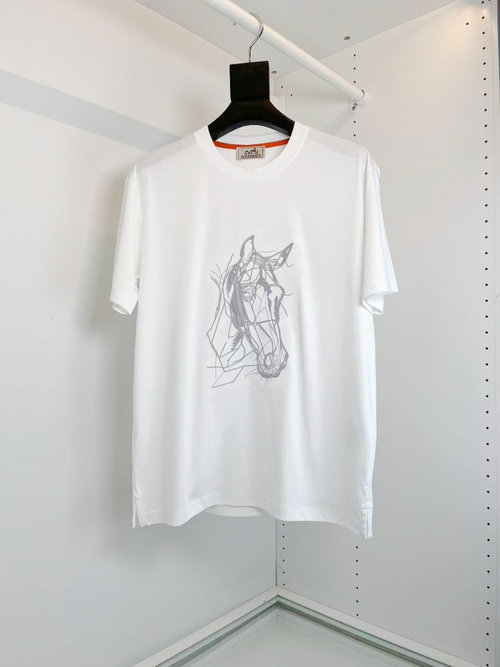 Hermes Comfortable Book Stamp V-neck Short-sleeve T-shirt