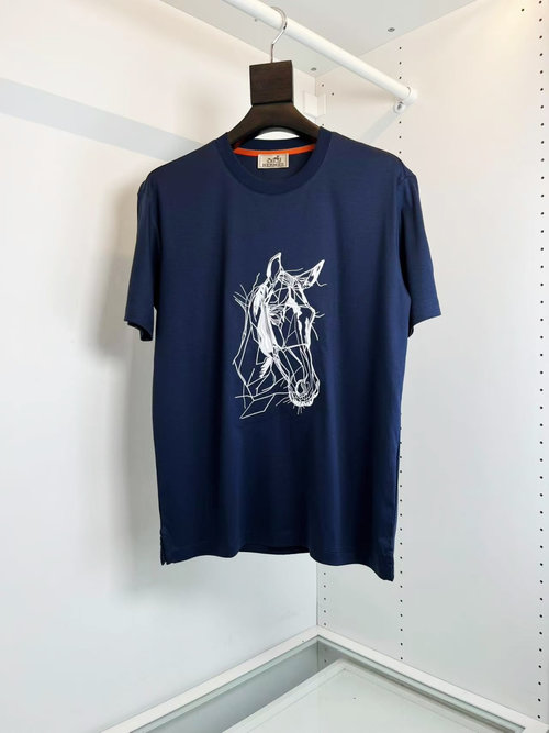 Hermes Comfortable Book Stamp V-neck Short-sleeve T-shirt