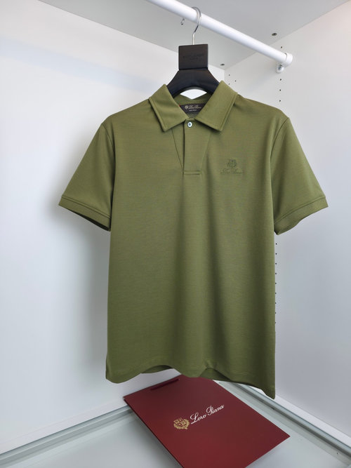 Loro Piana Embroidered V-Neck Polo with Unique Fabric Texture