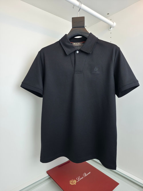 Loro Piana Embroidered V-Neck Polo with Unique Fabric Texture
