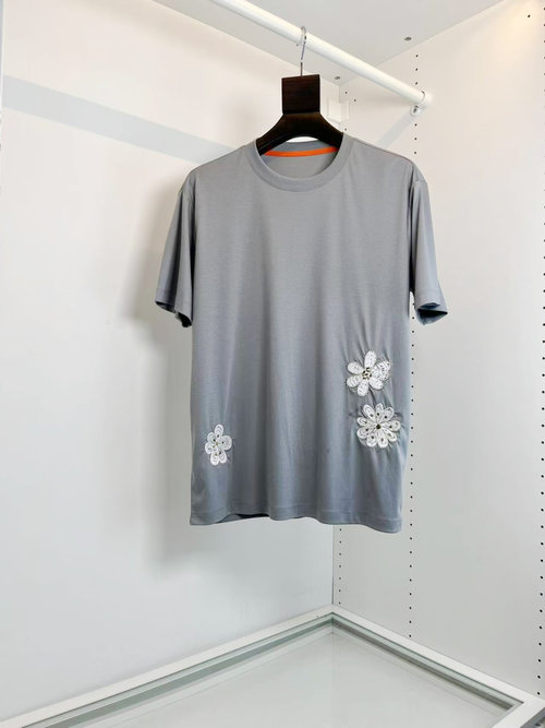 Hermes Cotton T-Shirt with High-Definition Floral Embroidery