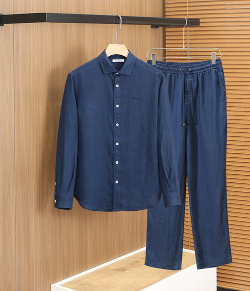 Loro Piana Natural Linen Shirt Suit with Pocket Design