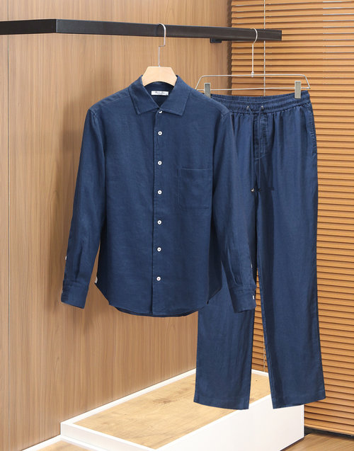 Loro Piana Breathable Linen Shirt Suit with Pocket Design