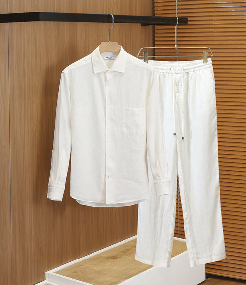 Loro Piana Breathable Linen Shirt Suit with Pocket Design