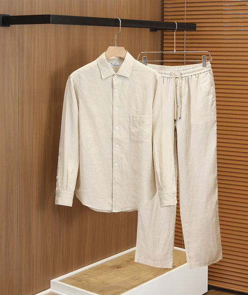 Loro Piana Timeless Linen Shirt Set with Pocket Design