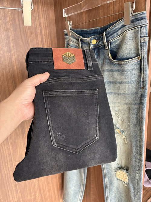 Fendi Soft Jeans with Leather Waist Tag, Classic Blue Wash