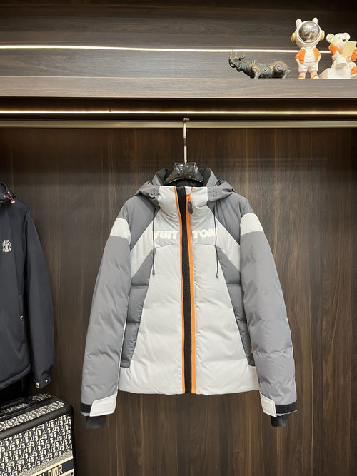 Louis Vuitton Down Jacket with Metal Logo, Detachable Hood, Superior Quality
