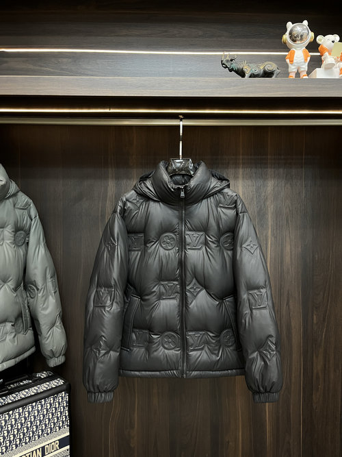 Louis Vuitton 90% White Goose Down Filled Black & Gray Hooded Coat