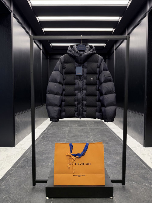 Louis Vuitton Black Down Jacket with Monogram Embossing