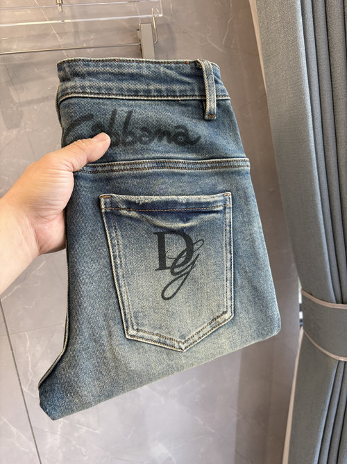 Fendi Soft Jeans with Leather Waist Tag, Classic Blue Wash