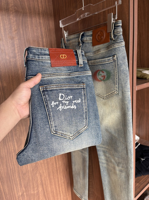 Fendi Soft Jeans with Leather Waist Tag, Classic Blue Wash