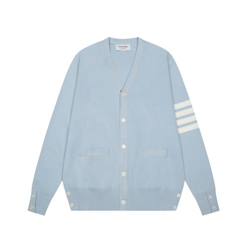 Thom Browne Soft Wool Blend Button - Up Cardigan in Light Blue