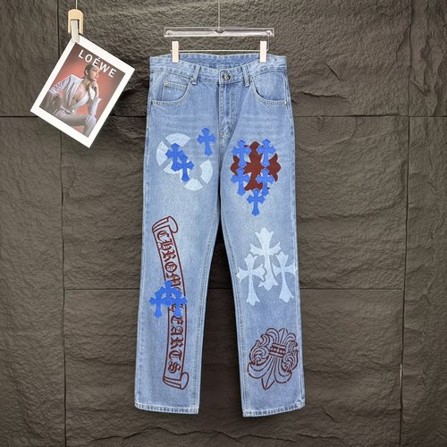 Chrome Hearts Limited Edition Cross Patch Logo Denim Jeans for Couples