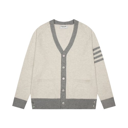 Thom Browne Soft Woolen Cotton Shawl-Front Cardigan in Light Yellow