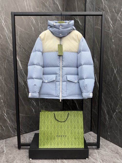 Gucci Waterproof Hooded Mid-Length Down Jacket with GG Pattern