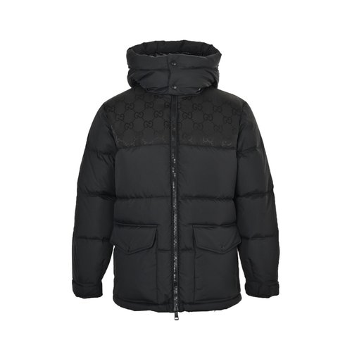 Gucci Waterproof Nylon Hooded Down Jacket with GG Pattern