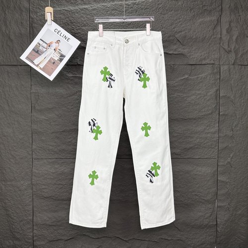 Chrome Hearts White & Green Zebra Cross Pendant Denim Jeans