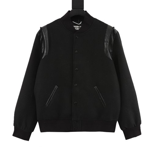 Yves Saint Laurent Classic Leather-Patched Baseball Collar Jacket
