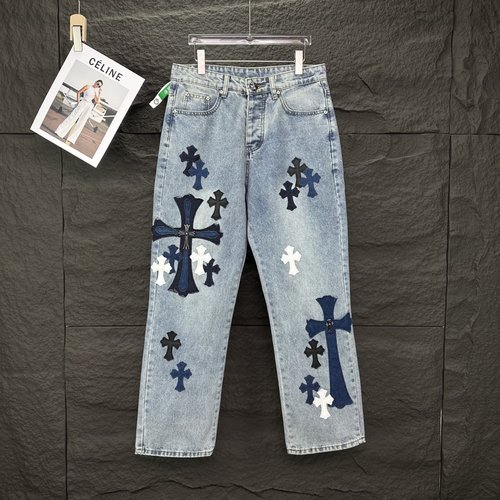 Chrome Hearts Metal Cross Embroidered Denim Jeans