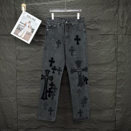 Chrome Hearts Classic Cross Embroidered Denim Jeans for Couples