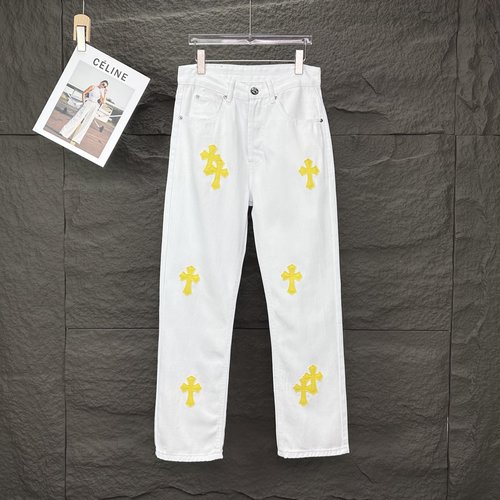 Chrome Hearts Yellow Cross Patch Denim Jeans for Couples