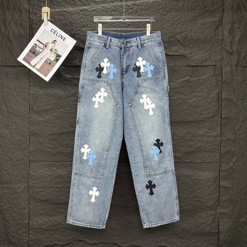 Chrome Hearts Black & Blue Lumberjack Cross Patch Denim Jeans
