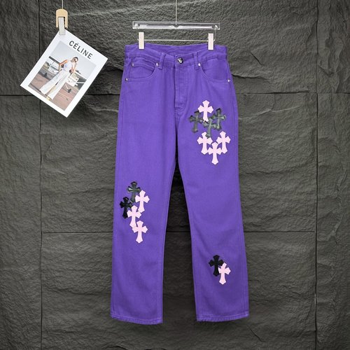 Chrome Hearts Black Pink Cross Patch Loose Fit Jeans - Essential Piece
