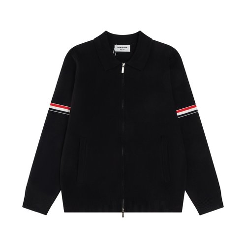 Thom Browne Soft Wool Blend Polo with Four Stripes, Black
