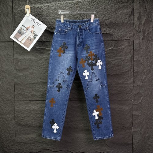 Chrome Hearts Cross-Patterned Flame Stitch Denim Jeans for Couples