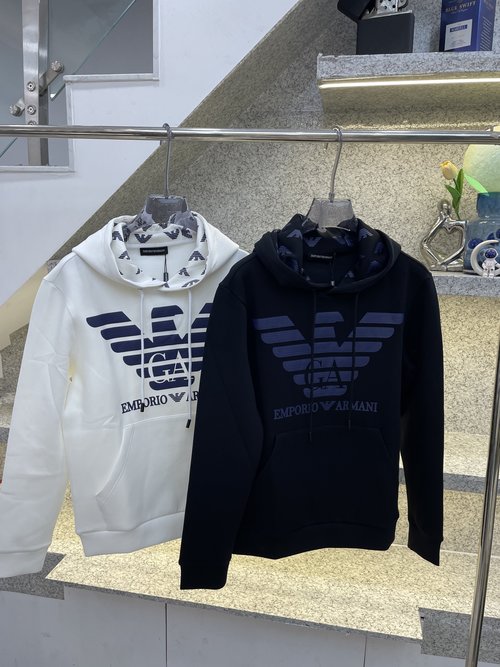 Armani Cotton Hoodie with Classic Icon Embroidery