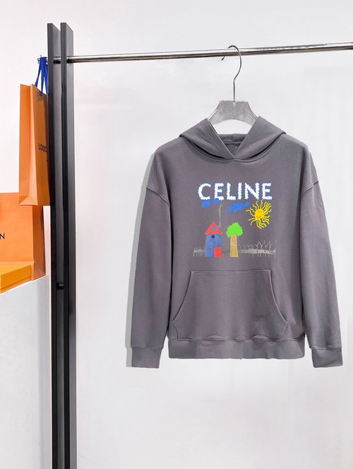 Celine Double-layer Cotton Hoodie with Embroidered Print