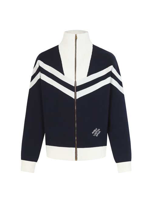 Louis Vuitton Stripe Collar Zipper Knit Jacket with Premium Materials