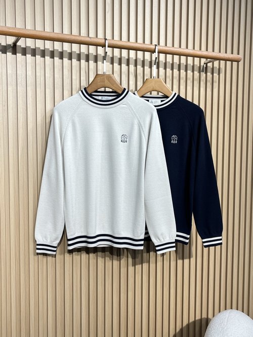 Brunello Cucinelli Wool Blend Sweater with Embroidered Logo
