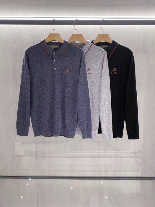 Loro Piana Minimalist Cashmere Wool Knit Sweater with Logo