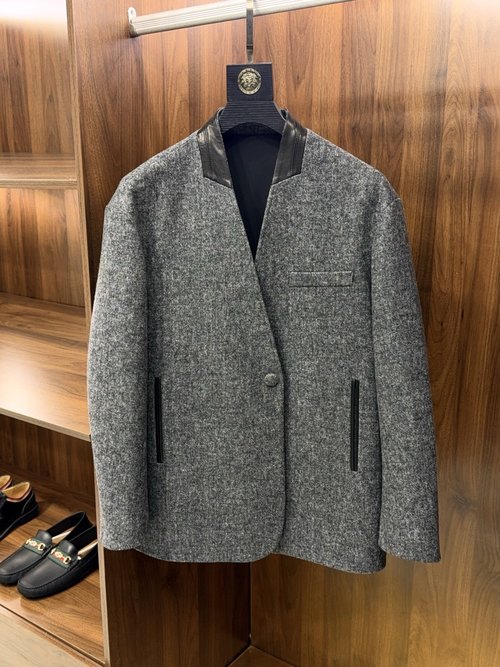 Dior Sleek Leather-Accented Collarless Zip-Front Windbreaker Jacket