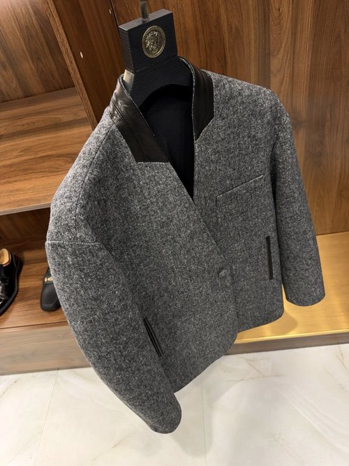 Dior Uncollared Goatskin Spliced Short Windbreaker Jacket