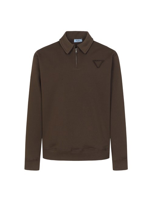 Prada Embroidered Logo Cotton Half-Zip Sweatshirt