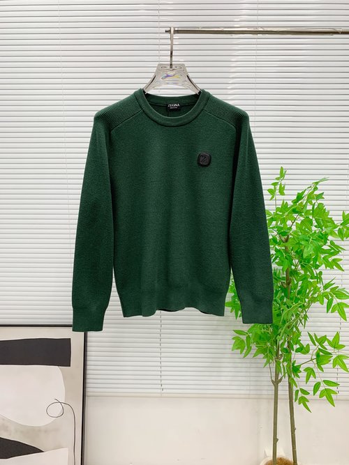 Zegna High-Quality Wool Blend Knit Sweater Adorned with Logo