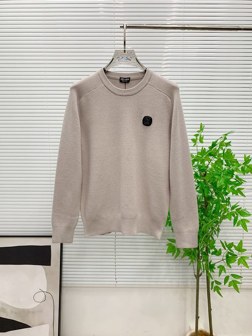 Zegna High-Quality Wool Blend Knit Sweater Adorned with Logo